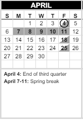 District School Academic Calendar for Cedar Way Elementary for April 2025