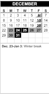 District School Academic Calendar for Cedar Way Elementary for December 2024
