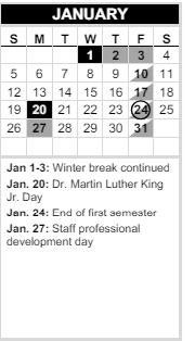District School Academic Calendar for Cedar Way Elementary for January 2025