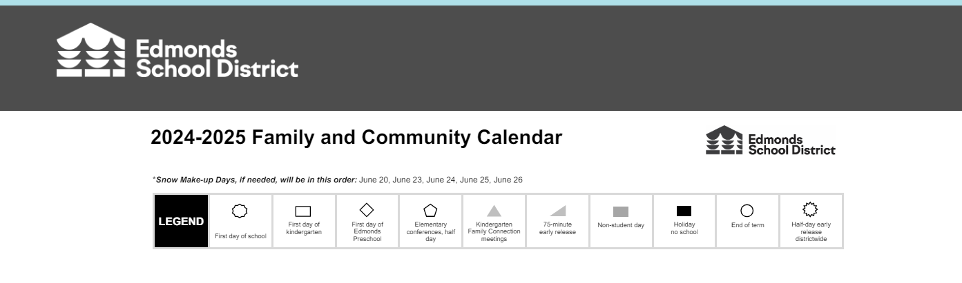 District School Academic Calendar Key for Cedar Way Elementary