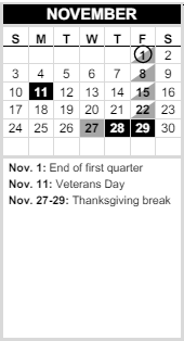 District School Academic Calendar for Cedar Way Elementary for November 2024