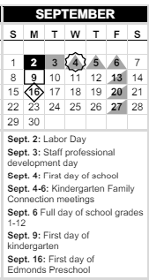 District School Academic Calendar for Cedar Way Elementary for September 2024