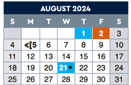 District School Academic Calendar for E-14 Modular Westside Elem for August 2024