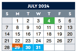 District School Academic Calendar for Bradley Elementary for July 2024