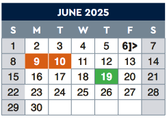 District School Academic Calendar for Bradley Elementary for June 2025