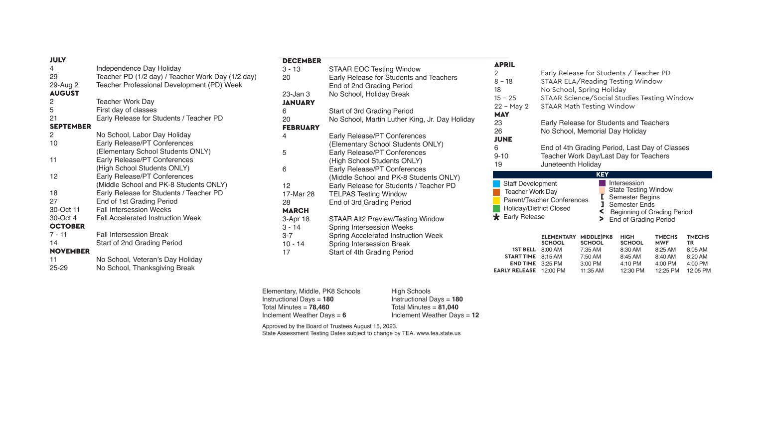 District School Academic Calendar Key for Vilas Elementary