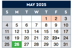 District School Academic Calendar for Bonham Elementary for May 2025