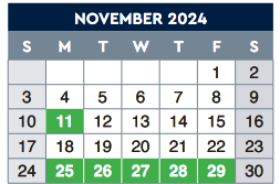 District School Academic Calendar for Hillside Elementary for November 2024