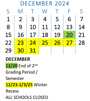 District School Academic Calendar for Osolo Elementary School for December 2024