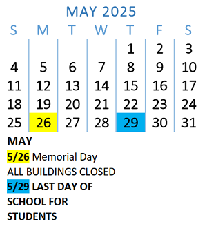 District School Academic Calendar for Osolo Elementary School for May 2025