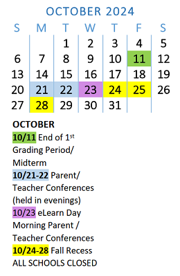 District School Academic Calendar for Osolo Elementary School for October 2024