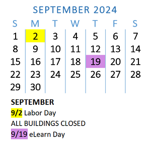 District School Academic Calendar for Osolo Elementary School for September 2024