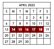 District School Academic Calendar for Elmira Alternative High School for April 2025
