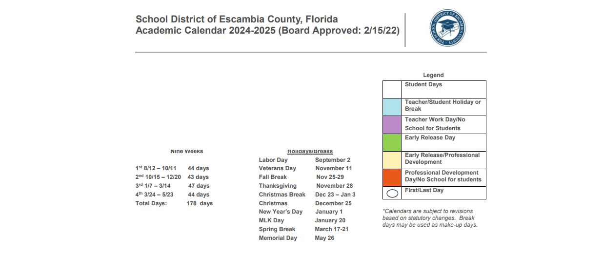 District School Academic Calendar Key for C. A. Weis Elementary School