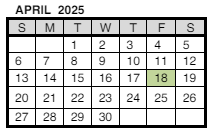 District School Academic Calendar for Evs Juvenile Correctional Fac for April 2025