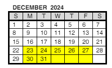 District School Academic Calendar for Evansville Psychiatric Center for December 2024