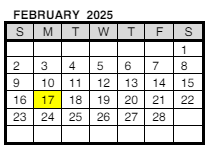District School Academic Calendar for Evs Juvenile Correctional Fac for February 2025