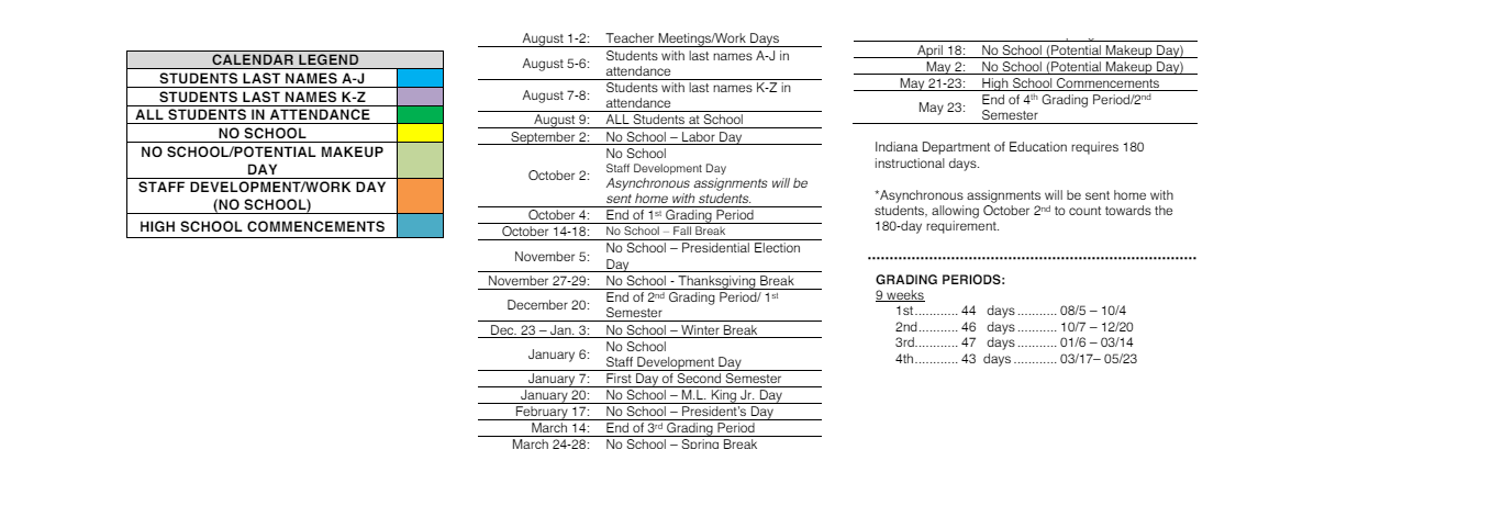 District School Academic Calendar Key for Perry Heights Middle School