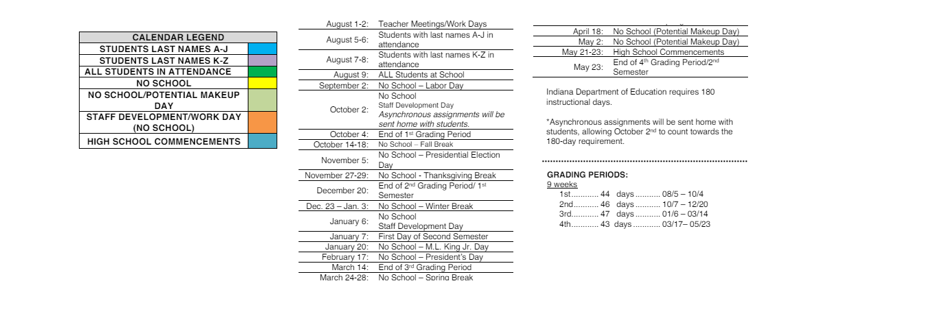 District School Academic Calendar Key for Washington Middle School