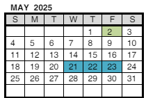 District School Academic Calendar for Evansville Psychiatric Center for May 2025