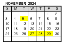District School Academic Calendar for Delaware Elementary School for November 2024