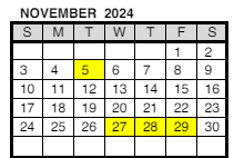 District School Academic Calendar for Washington Middle School for November 2024