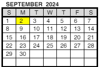District School Academic Calendar for Evs Juvenile Correctional Fac for September 2024