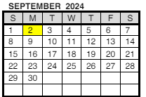 District School Academic Calendar for Cedar Hall Elementary School for September 2024