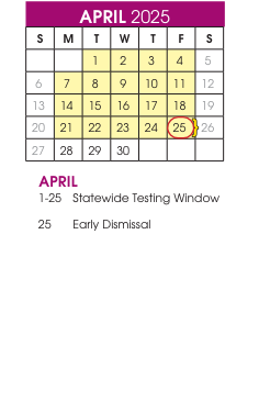 District School Academic Calendar for Crawford Elementary for April 2025
