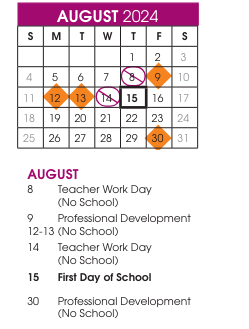 District School Academic Calendar for Hunter Elementary for August 2024