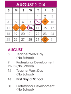 District School Academic Calendar for Joy Elementary for August 2024