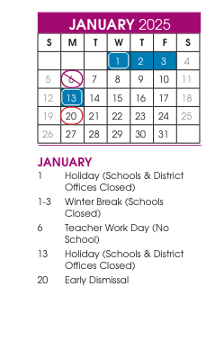 District School Academic Calendar for Crawford Elementary for January 2025