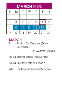 District School Academic Calendar for Barnette Magnet School for March 2025