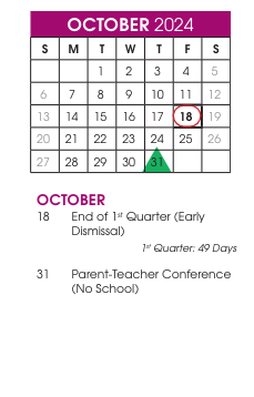 District School Academic Calendar for Joy Elementary for October 2024