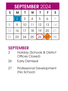 District School Academic Calendar for Denali Elementary for September 2024