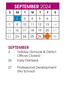 District School Academic Calendar for Anderson Elementary for September 2024