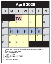 District School Academic Calendar for Thoreau Middle for April 2025