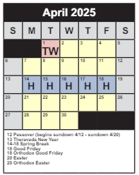 District School Academic Calendar for Belvedere Elementary for April 2025