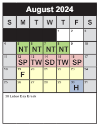 District School Academic Calendar for Belvedere Elementary for August 2024