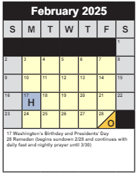 District School Academic Calendar for Braddock Elementary for February 2025
