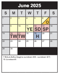District School Academic Calendar for Thoreau Middle for June 2025