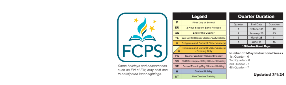 District School Academic Calendar Key for Fairfax Villa Elementary