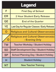 District School Academic Calendar Legend for Belvedere Elementary