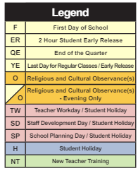 District School Academic Calendar Legend for Kilmer Middle