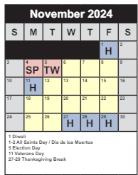 District School Academic Calendar for Thoreau Middle for November 2024