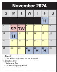 District School Academic Calendar for Freedom Hill Elementary for November 2024