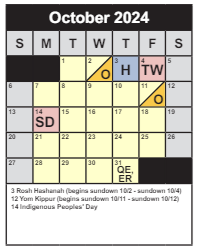 District School Academic Calendar for Braddock Elementary for October 2024
