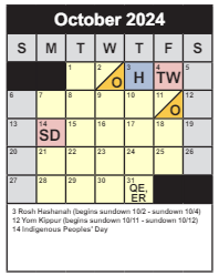 District School Academic Calendar for Belvedere Elementary for October 2024