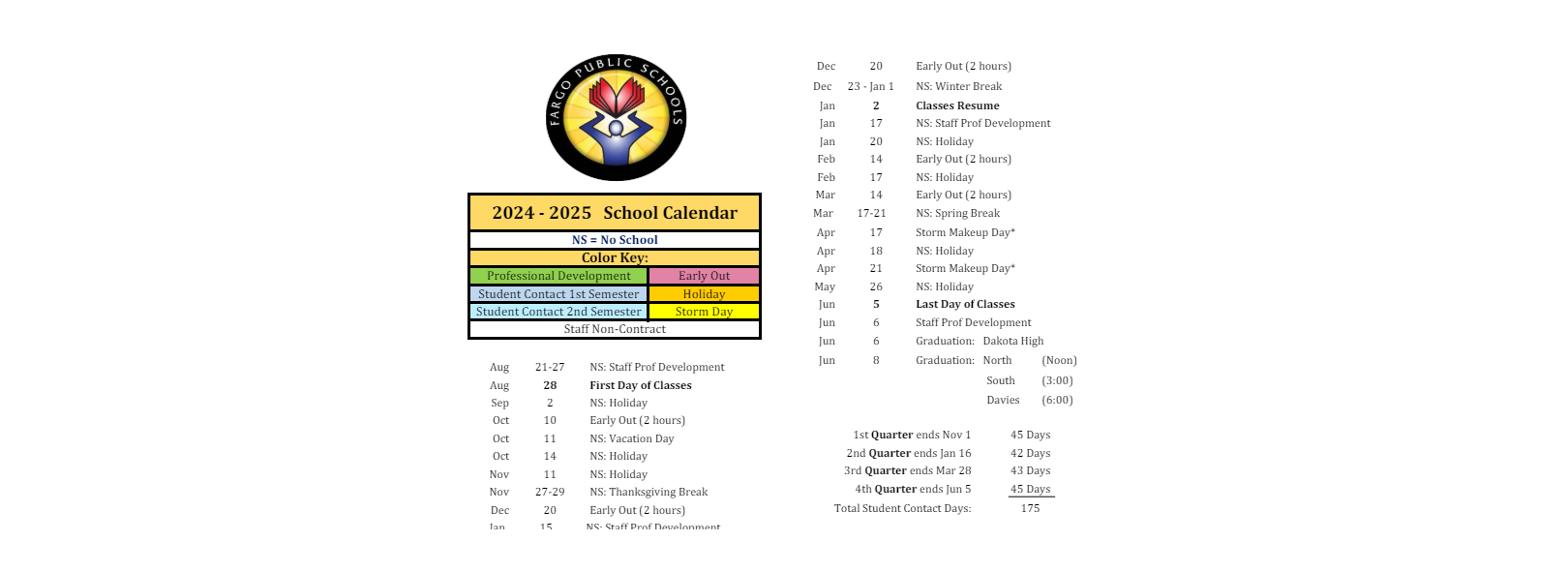 District School Academic Calendar Key for Lewis And Clark Elementary School