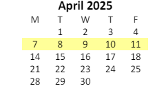 District School Academic Calendar for Martin Luther King Credit Recovery for April 2025